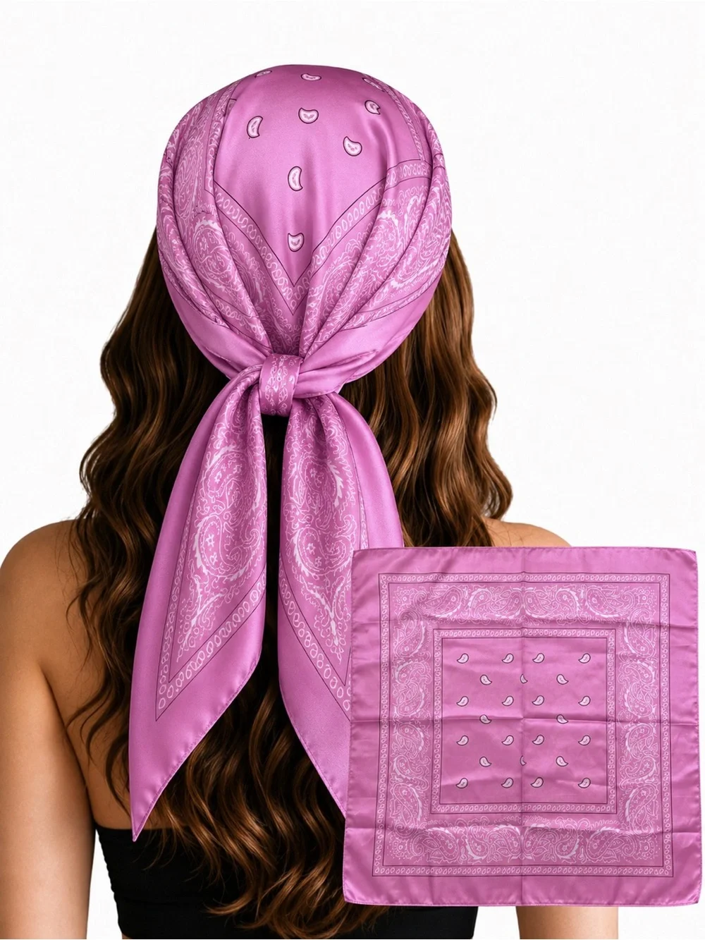 Silky Paisley Bandana Headscarf - Pink